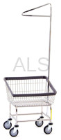 R&B Wire Products - R&B Wire #100T91 Rolling Front Load Laundry Cart/Chrome Basket w/Single Pole Rack